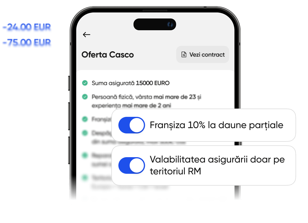 Personalizarea ofertei CASCO prin alegerea franșizei și a teritoriului de acoperire