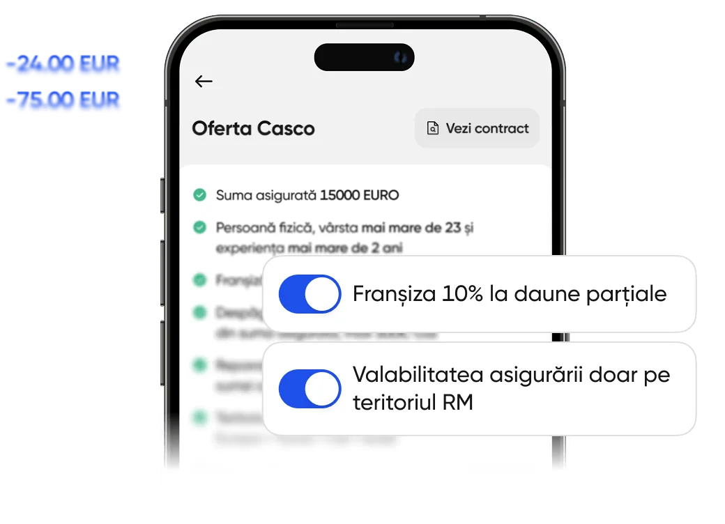 Customizing the CASCO offer by choosing deductible and coverage territory